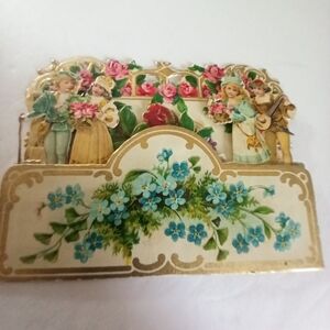 OLD German Embossed Gold Leaf Greetings  Fold -Out Card